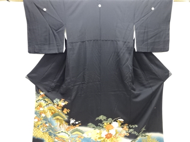 ［4373］色留袖 未使用 立波文箱花 比翼付 一つ紋 下り藤 正絹 着物 袷 4373］色留袖 未使用 立波文箱花 比翼付 一つ紋 下り藤 正絹